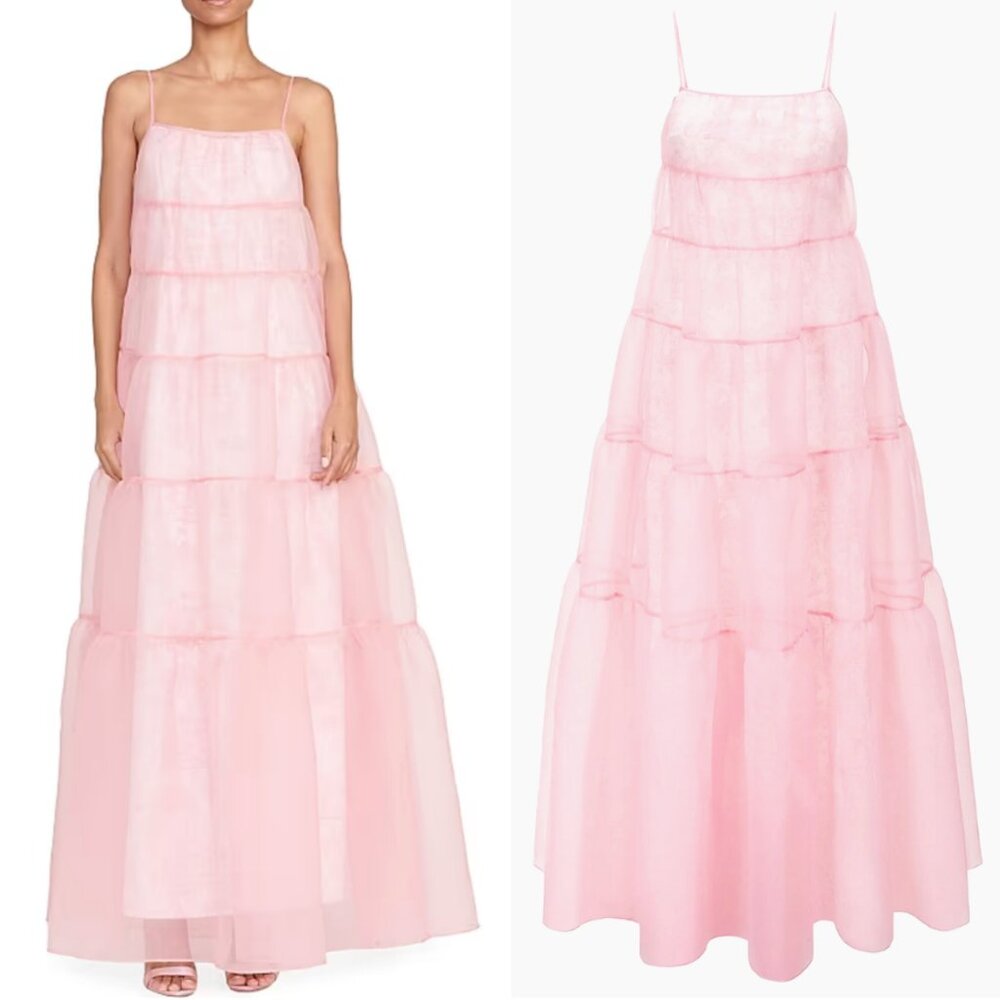 STAUD Pink Strapless Tiered Tulle Maxi Dress - Picture 3 of 13